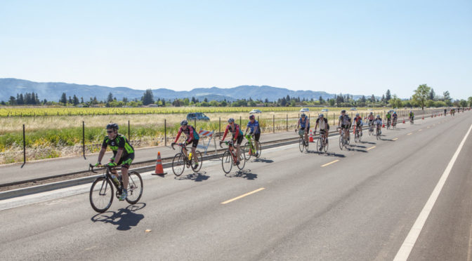 A line of cyclists on the road in Napa at last year's Cycle for Sight