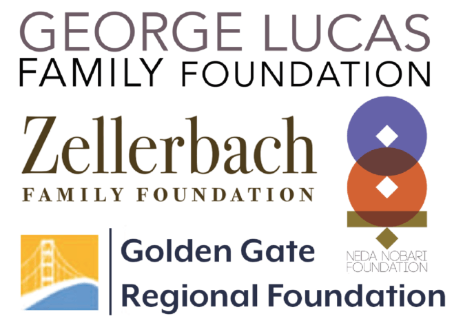 Image: Logos of foundation support including: George Lucas Family Foundation, Zellerbach Family Foundation, Golden Gate Regional Foundation.