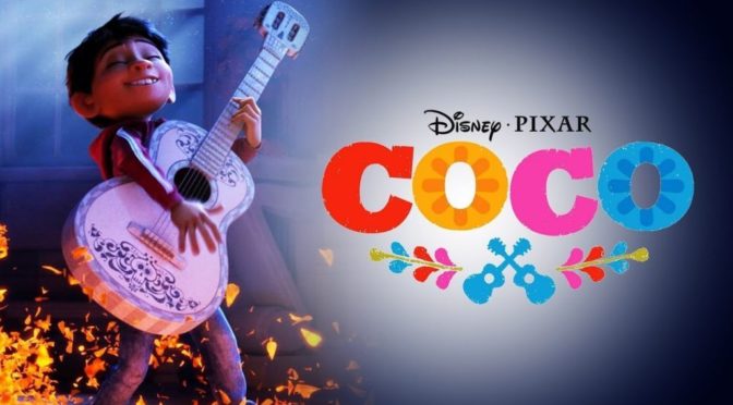 Image: A picture of a 3D animated boy with a guitar and the Coco movie logo.