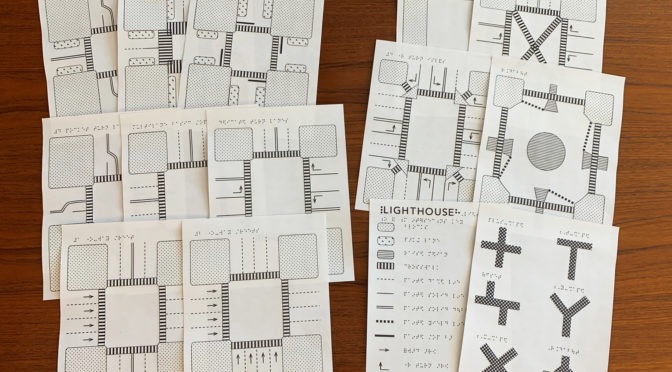 The contents of the Tactile Intersection Diagrams Packet, includes various tactile diagrams and a key.