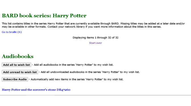 Harry Potter books on the National Library Service's Braille and Audio Reading Download Website