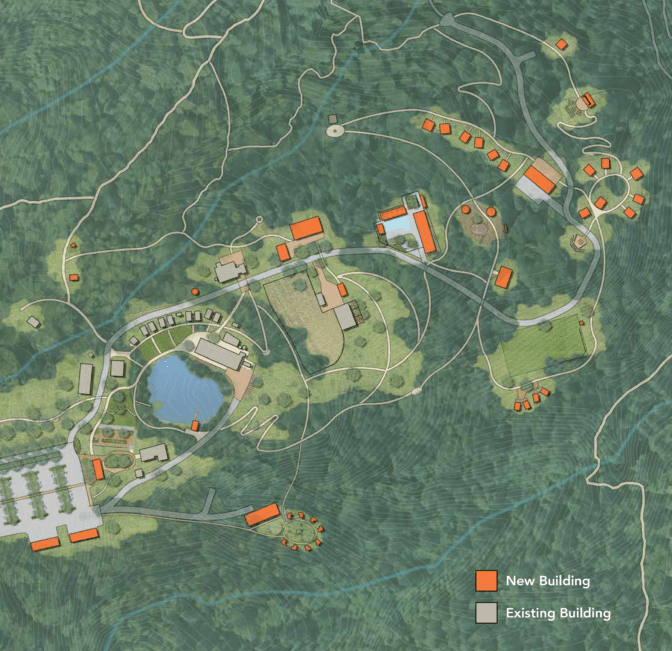 Map of the Enchanted Hills Camp site showing location of new buildings.