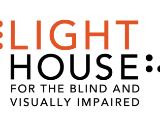LightHouse Logo in persimmon and black. The word LightHouse is bookended by a braille L and a braille H. Words read LightHouse for the Blind and Visually Impaired.