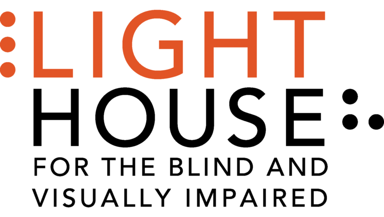 LightHouse Logo in persimmon and black. The word LightHouse is bookended by a braille L and a braille H. Words read LightHouse for the Blind and Visually Impaired.