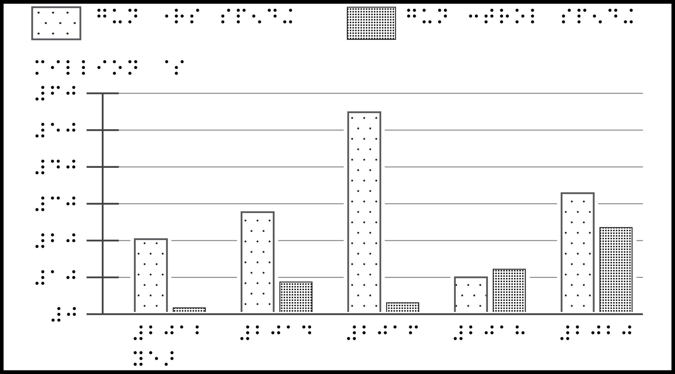 Bar chart with 5 pairs of bars and braille labels
