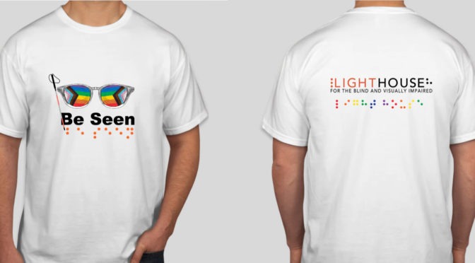 Both the front and back of the 2022 LightHouse Pride t-shirt