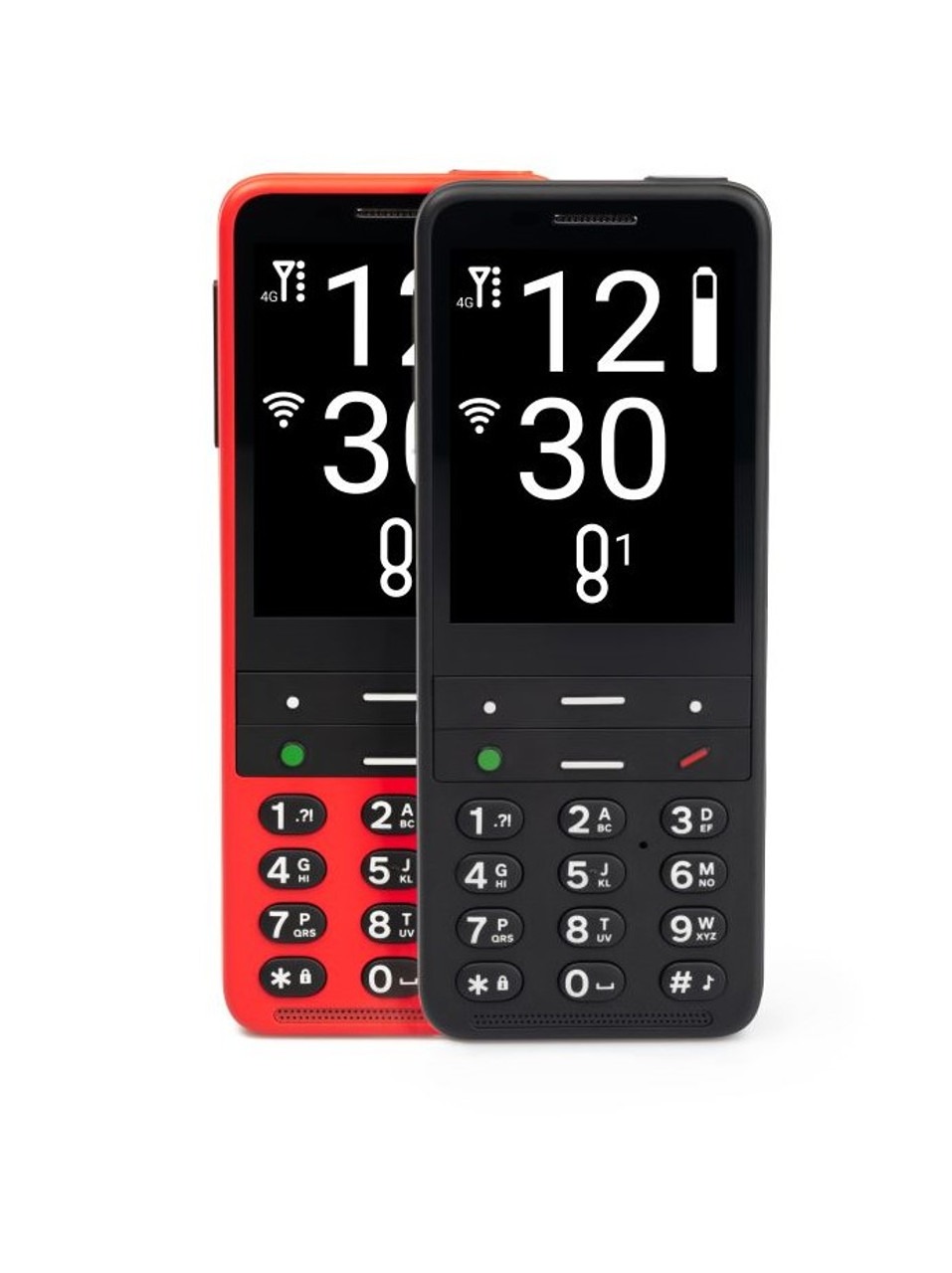 Two BlindShell Classic 2 phones side by side, one is red and the other is black