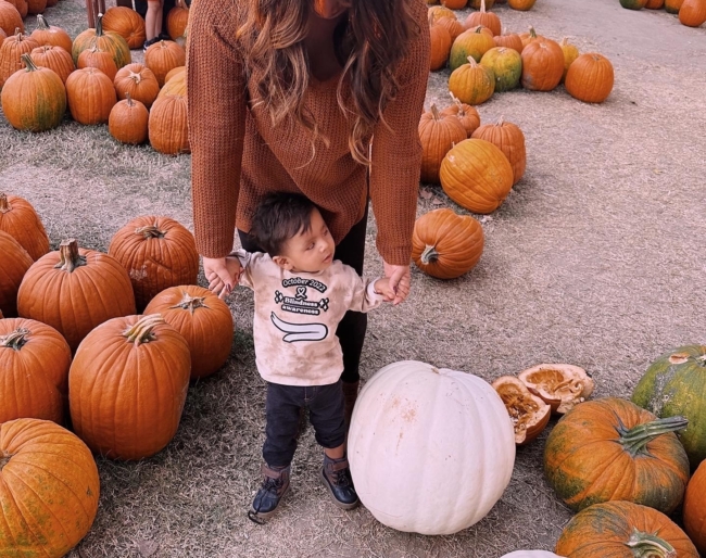 Jackie and Little Learners in a pumpkin patch