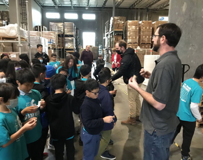 Brandon Cox and Spencer Meyers talk to students