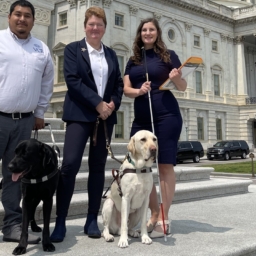 Rey Villarreal, Sharon Giovinazzo and Caitlin O’Malior stand on the steps of Capitol Hill