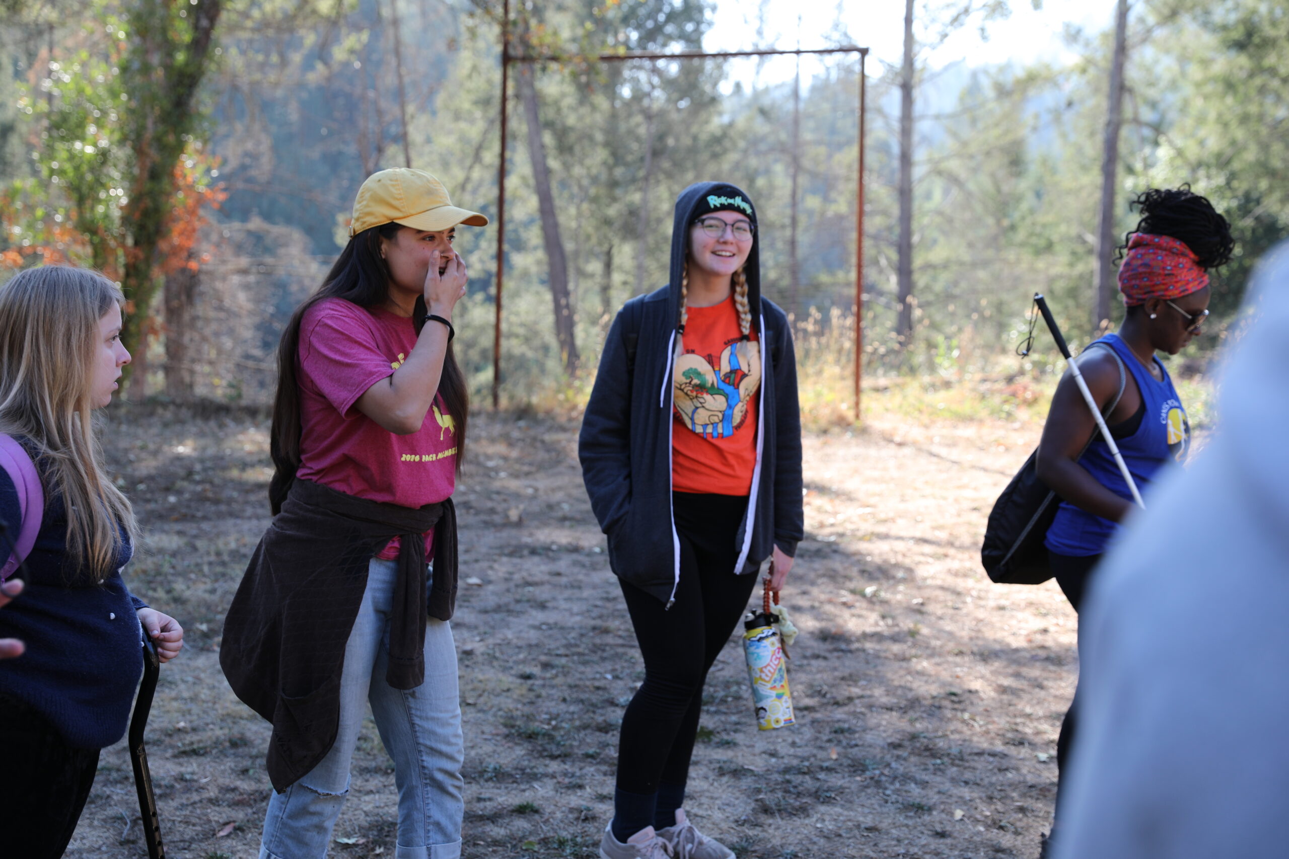 LightHouse Youth and staff explore the redwoods of Enchanted Hills Camp at a previous Sensing the Seasons