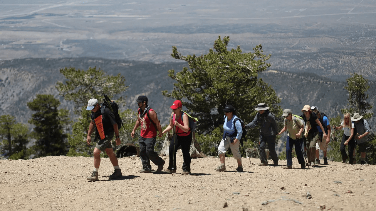 Group shot of the mountain guide, hikers and volunteersa