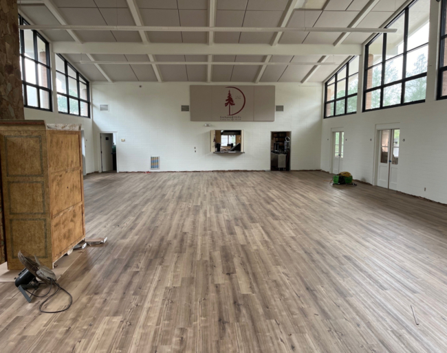 Dining hall renovation shows brand-new wooden floors