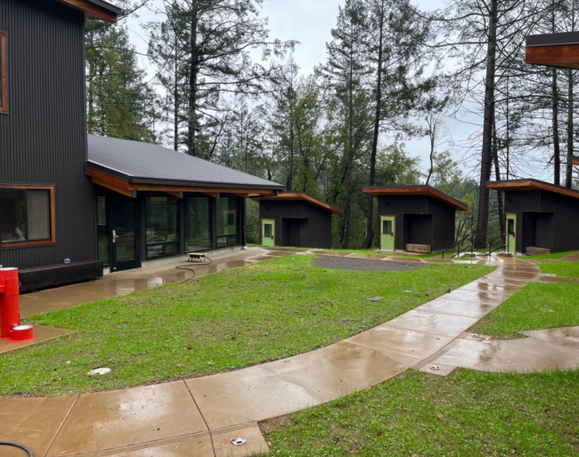 The Staff Village, built similar to the family cabins with paths leading to each cabin