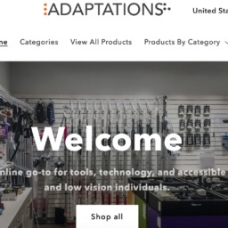 A screenshot of the Adaptations online store homepage