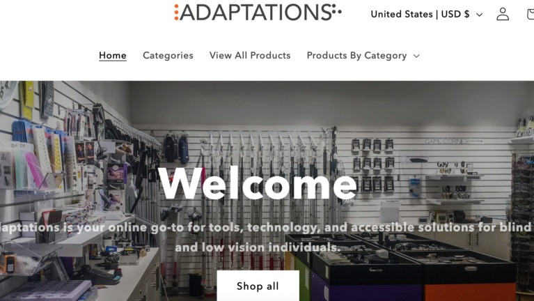 A screenshot of the Adaptations online store homepage