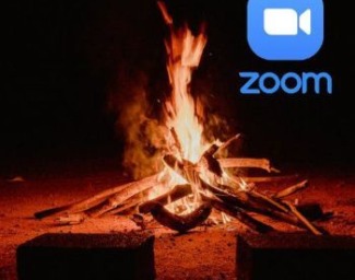 A campfire and the Zoom logo in the upper right corner