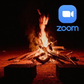 A campfire and the Zoom logo in the upper right corner