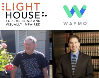 A composite image of the LightHouse logo, Waymo logo, and portraits of Jeff Thom (left) and Tim Elder (right)