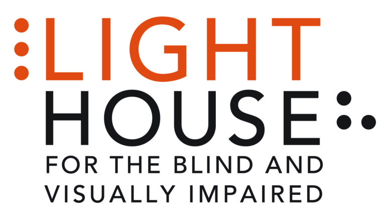 LightHouse Logo in persimmon and black. The word LightHouse is bookended by a braille L and a braille H. Words read LightHouse for the Blind and Visually Impaired.