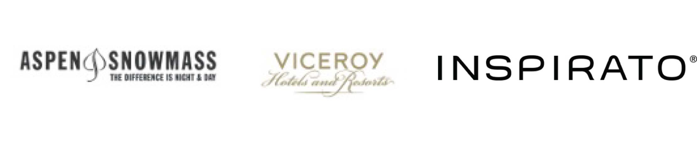 Logos for AspenSnowmass, Viceroy Hotels and Resorts and Inspirito