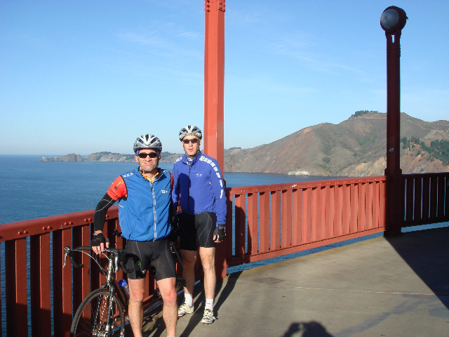 Chris Downey and Hans Bogdanos on the Golden Gate Bridge during his 2011 Blind Cycle Challenge for the LightHouse