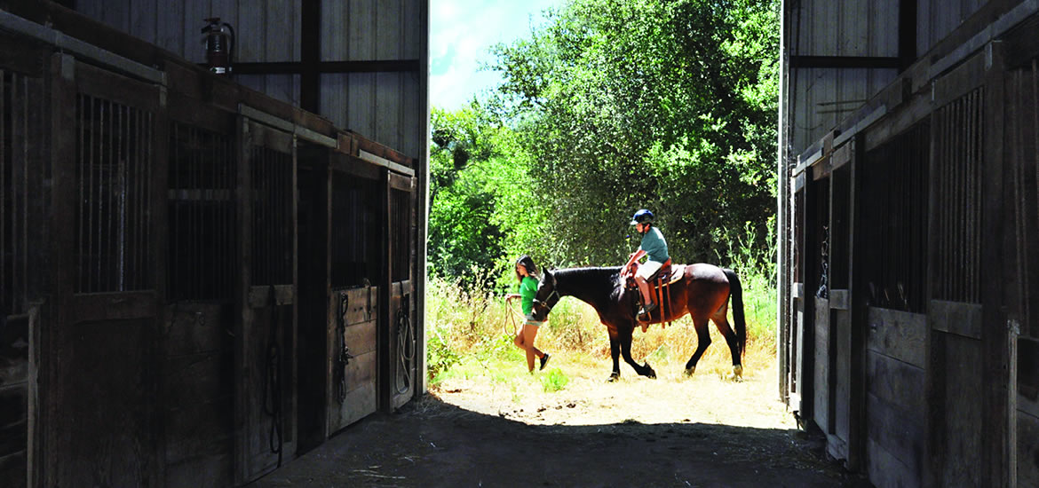 A visually impaired camper enjoys a horseback ride.